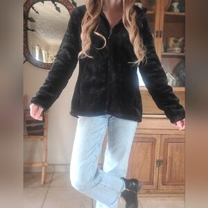 32 Degree Heat Women Black Plush Faux Fur Fleece Jacket Size Medium